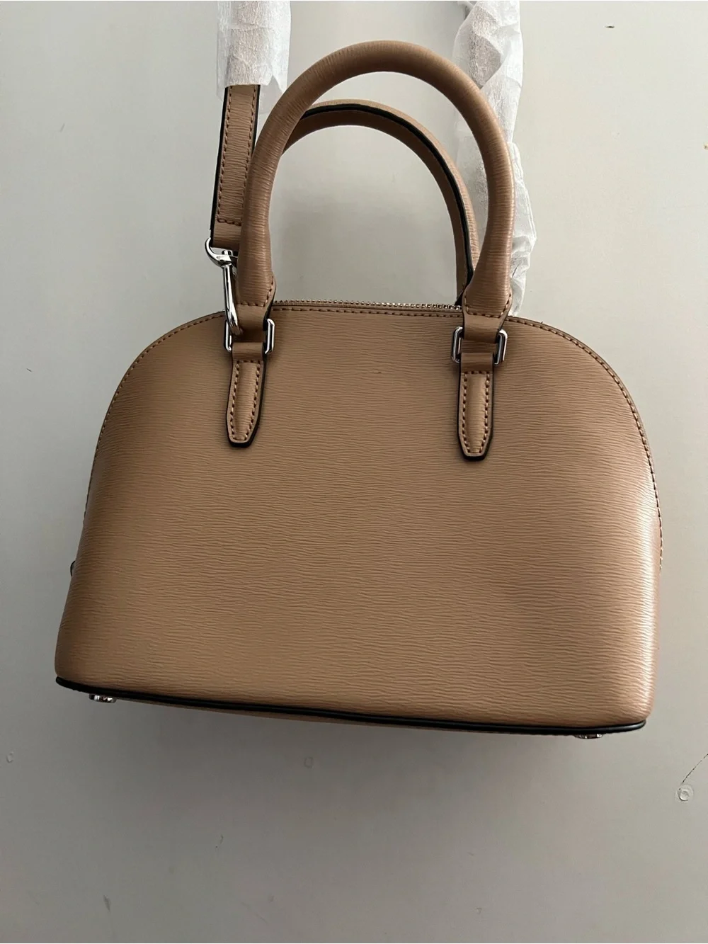 DKNY Beige Dome Satchel with Logo Charm